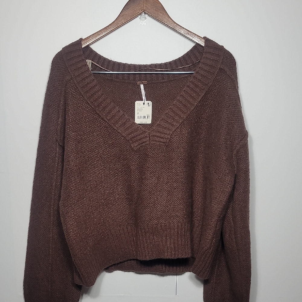 Free People Brown V-Neck Sweater